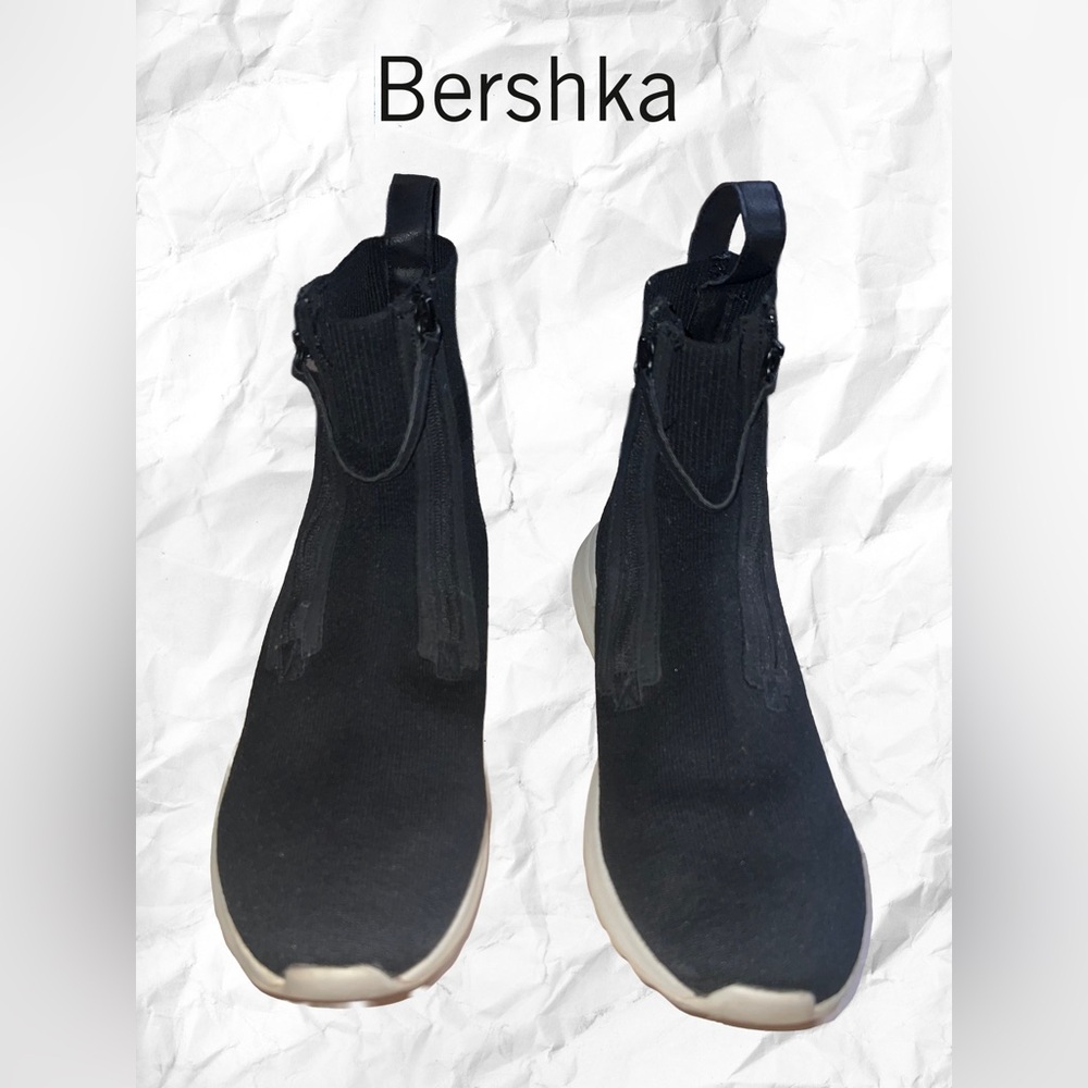 Bershka Black Knit High Top Pull On Sneakers